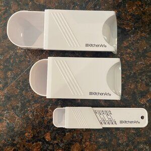 KitchenArt Adjustable Measuring Cup Dry Scoop White Plastic Tablespoon set of 3